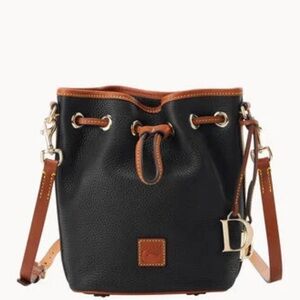 NWT and Dustbag Dooney & Bourke Black and Tan Drawstring Bucket Bag